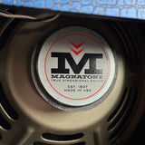 Speaker inside of Magnatone TSG Exclusive Panoramic Stereo Blue Croc / White 2x10 Tube Combo Amp.