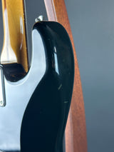 Wear on back of Used 80s Squier MIJ Contemporary HSS Strat Black.