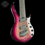 Front angle of Ernie Ball Music Man Majesty 8 Select Strawberry Moon EB.
