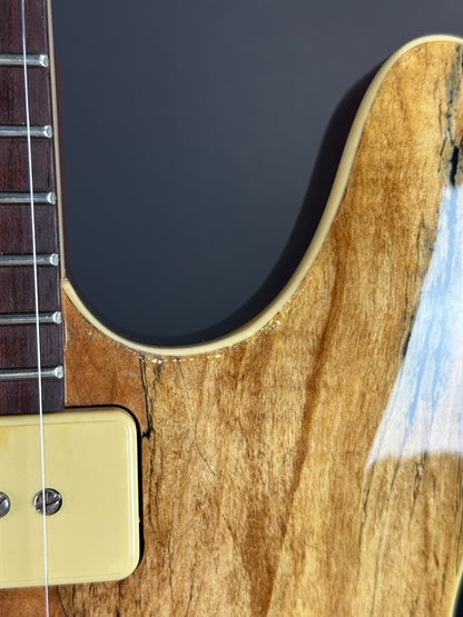Wear near cutaway of Used Michael Kelly 59 Thinline Spalted Maple.