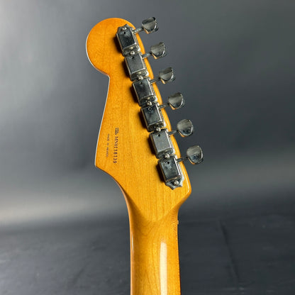 Back of headstock of Used 1999 Fender Classic 60s Stratocaster Burgundy Mist.