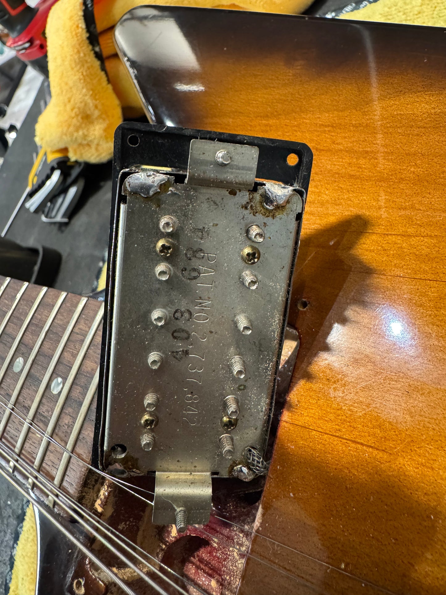 Neck pick up of Used 1984 Gibson Explorer w/ Factory Kahler & OHSC Vintage Sunburst TSS6094