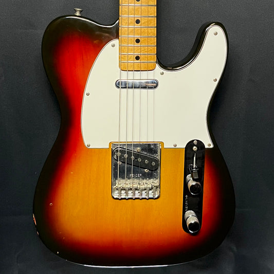 Front of Used Vintage 1975 Fender Telecaster 3 Color Sunburst w/Changed Tuners w/OHSC TFW27