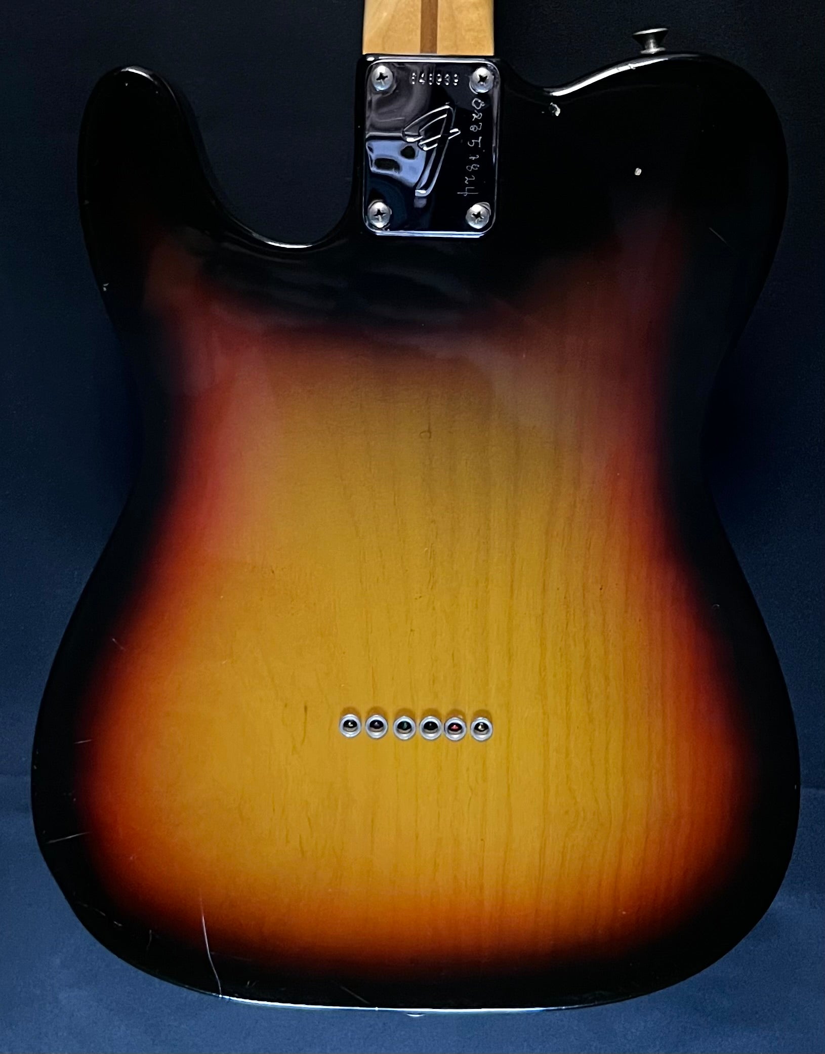 Back of Used Vintage 1975 Fender Telecaster 3 Color Sunburst w/Changed Tuners w/OHSC TFW27