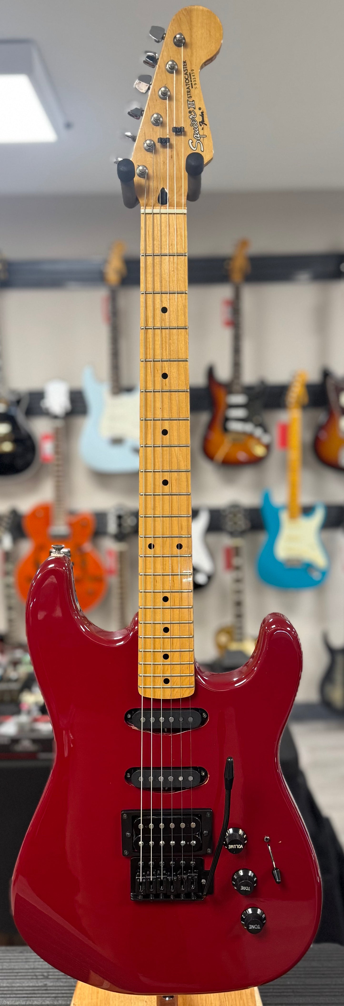 Full front of Used 1989 Squier II Contemporary Strat Red TSS6095