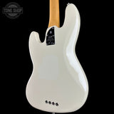 Back angle of Used 2023 Fender American Pro II Jazz Bass White.