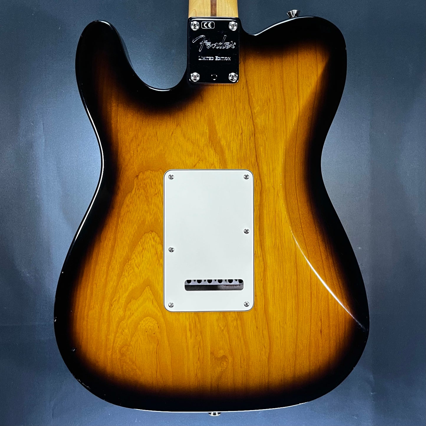 Back of Used 2017 Fender Limited Edition Strat-Tele Hybrid 2 Tone Sunburst w/Case TFW2733