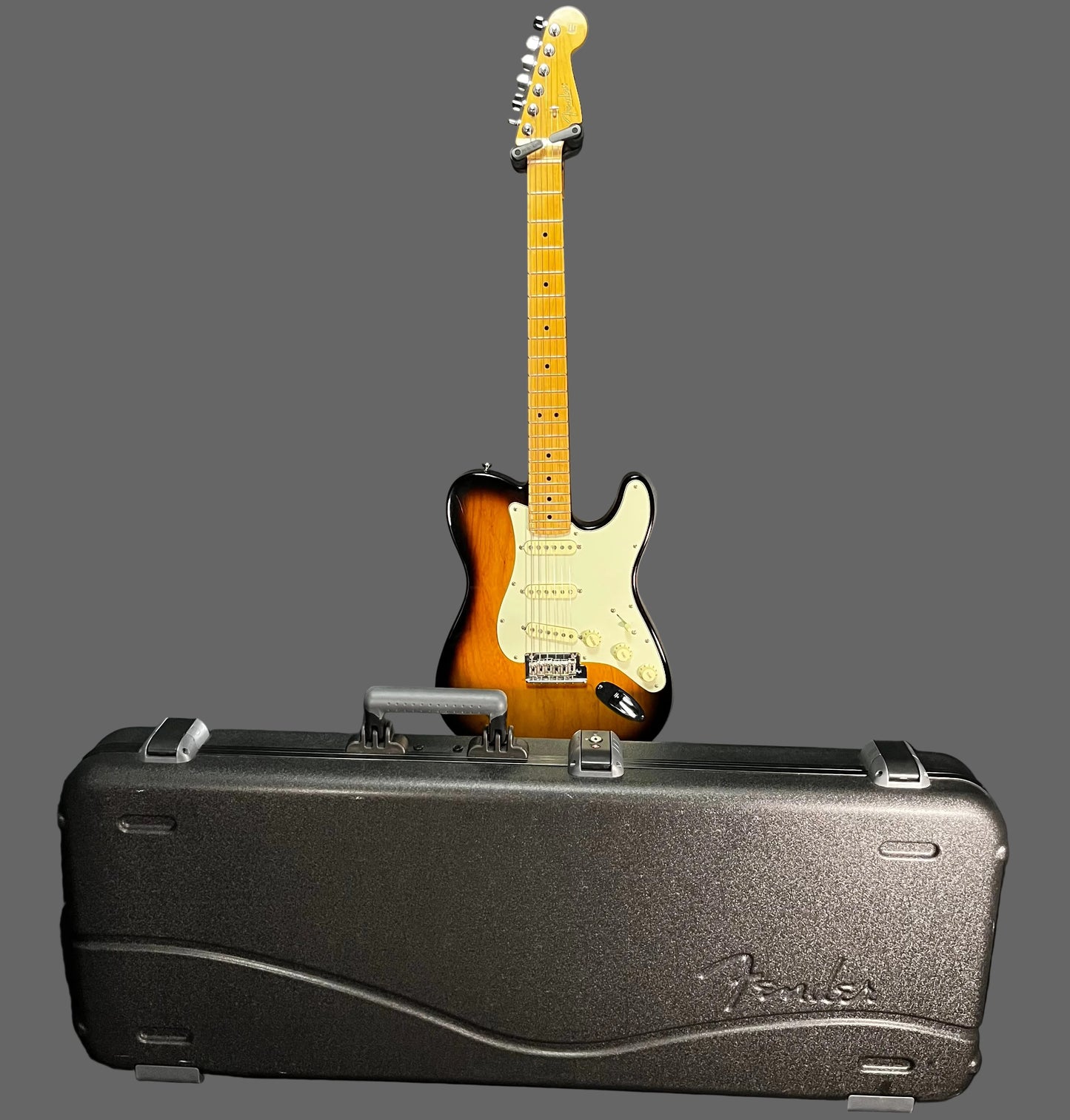 Front of w/case of Used 2017 Fender Limited Edition Strat-Tele Hybrid 2 Tone Sunburst w/Case TFW2733