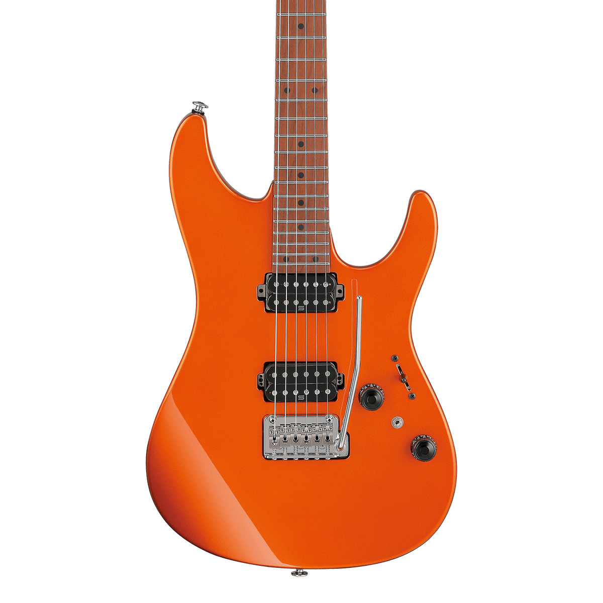 Front of Ibanez AZ2402ROM AZ Prestige Roadster Orange Metallic.