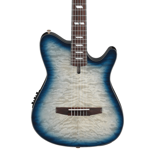 Front of Ibanez FRH20QMNCTL Acoustic Electric Cosmic Blue Sunburst Low Gloss.