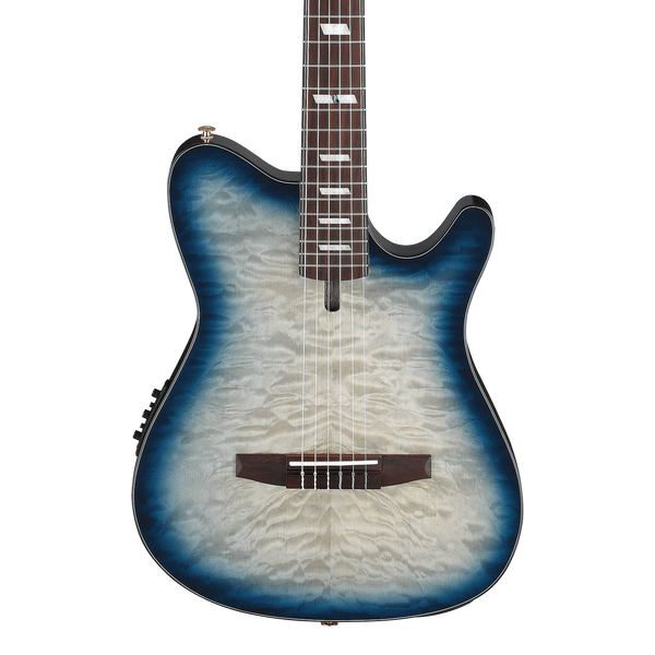 Front of Ibanez FRH20QMNCTL Acoustic Electric Cosmic Blue Sunburst Low Gloss.