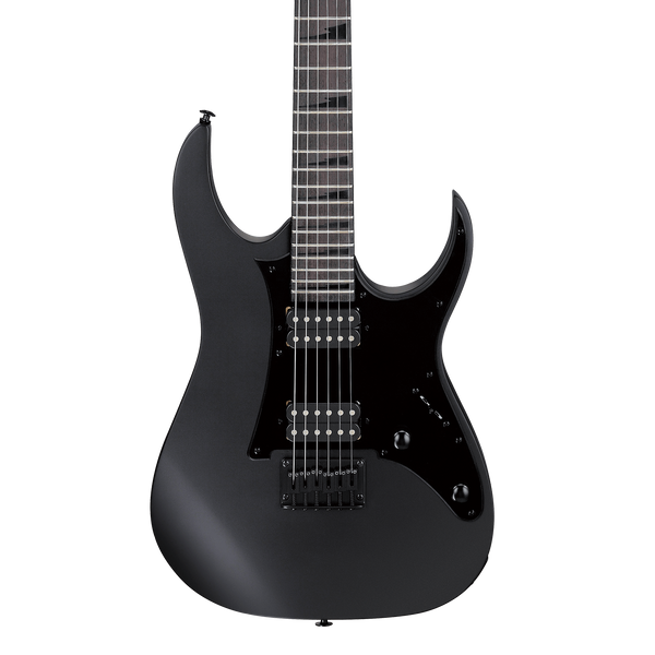 Front of Ibanez GRGR131EXBKF GIO Black Flat Electric Guitar.