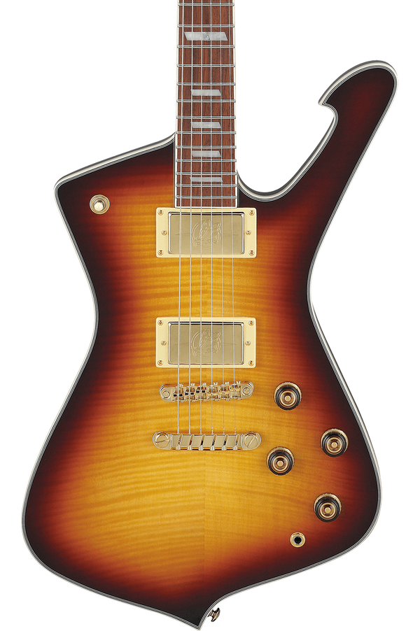 Front of Ibanez IC420FM Iceman Violin Sunburst.