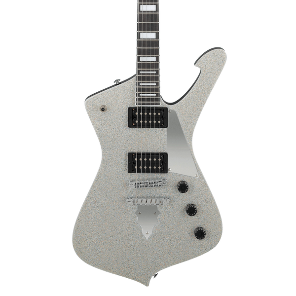 Front of Ibanez PS60 Paul Stanley Signature Silver Sparkle.
