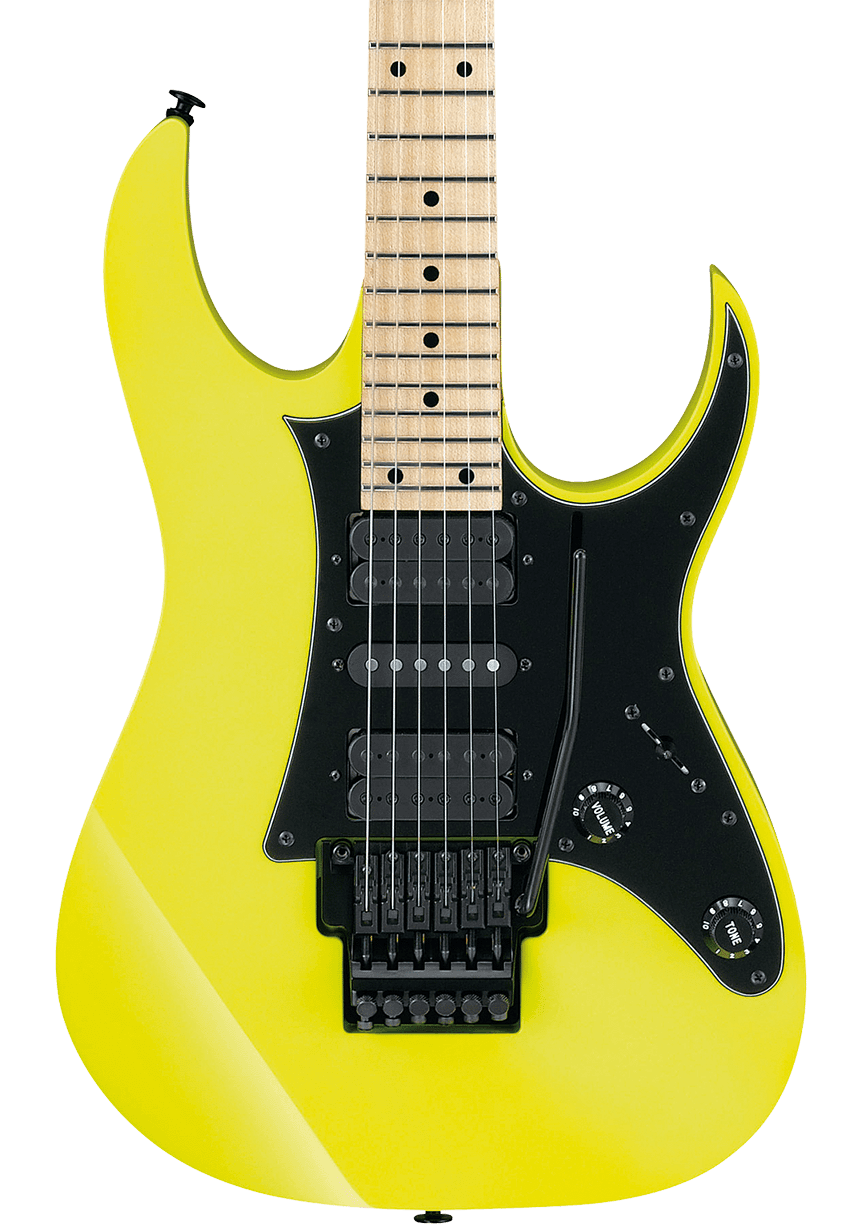 Front of Ibanez RG550 Genesis Collection Desert Sun Yellow.