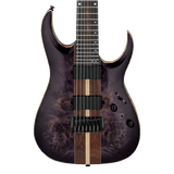 Front of Ibanez RGA Premium 7str Electric Guitar Deep Twilight Burst Low Gloss.