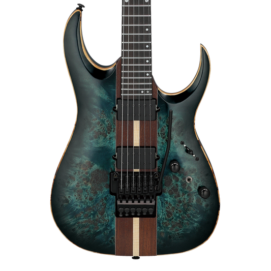 Front of Ibanez RGA Premium 6str Electric Guitar Cosmic Blue Burst Low Gloss.