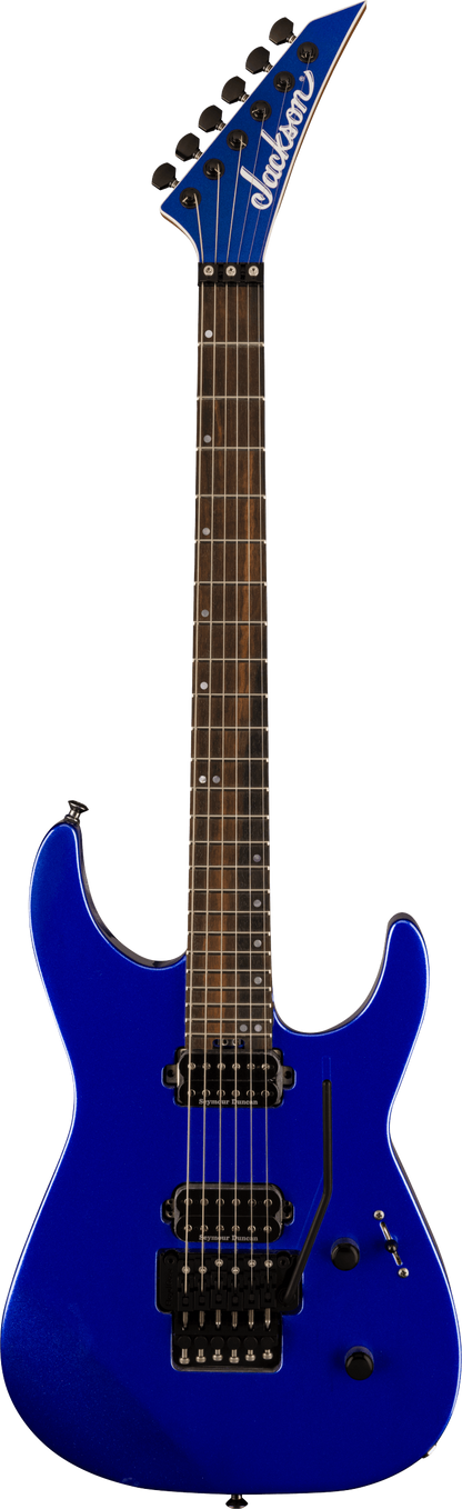 Full frontal of Jackson American Series DK Virtuoso Streaked Ebony Fingerboard Mystic Blue.