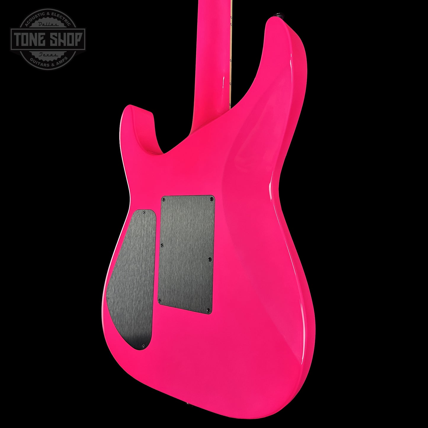 Back right angle of Jackson Custom Shop TSG Illuminati SL2H FR  Neon Pink J11328.