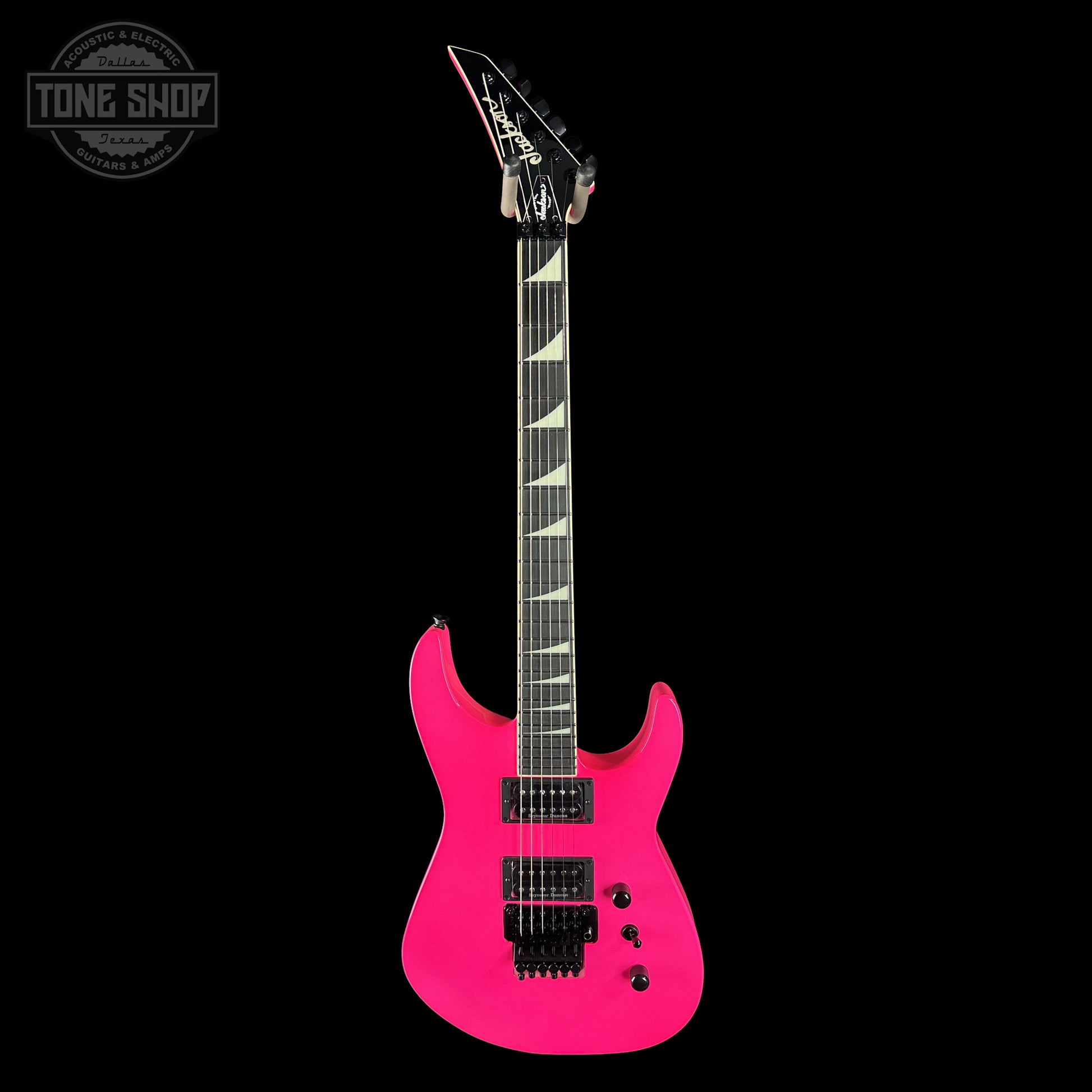 Full frontal of Jackson Custom Shop TSG Illuminati SL2H FR  Neon Pink J11328.