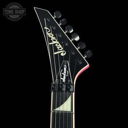 Front of headstock of Jackson Custom Shop TSG Illuminati SL2H FR  Neon Pink J11328.
