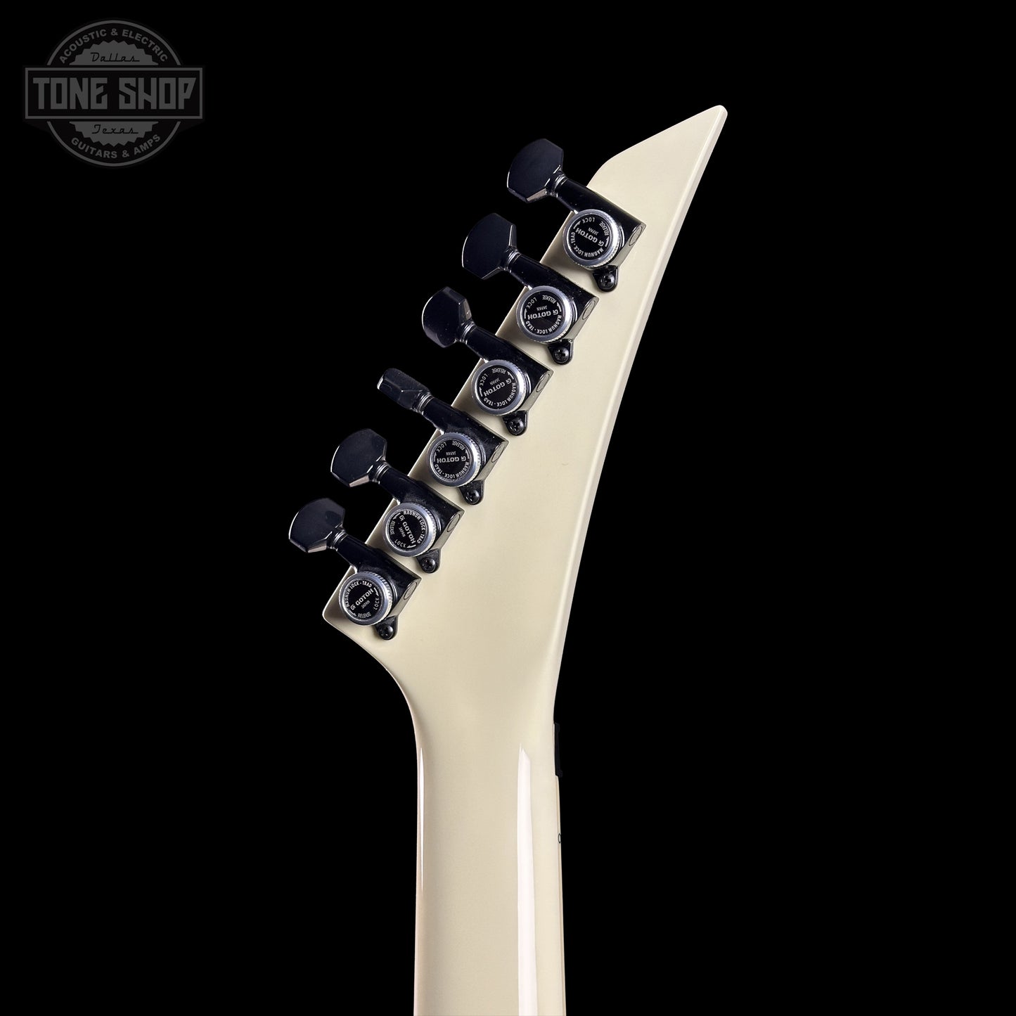 Back of Jackson Custom Shop TSG Illuminati SL2H FR Vanilla Shake wcase J11274 headstock.