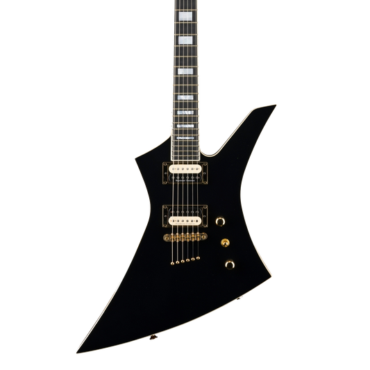 Front of Jackson Custom Shop USA Special Edition Kelly NOS Black And Natural.
