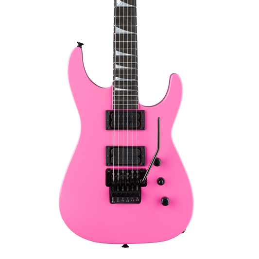 Front of Jackson Custom Shop USA Special Edition Soloist NOS Platinum Pink.