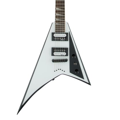Front of Jackson JS Series Rhoads JS32T White Black Bevel.