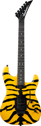 Full frontal of Jackson Pro Origins 1985 Limited Edition San Dimas SD1 HH FR Yellow Bengal.
