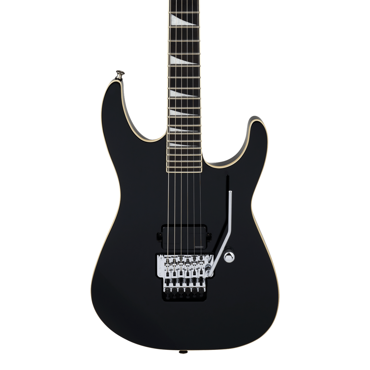 Front of Jackson Pro Plus Pure Metal LE Soloist SL1A Ebony Gloss Black.