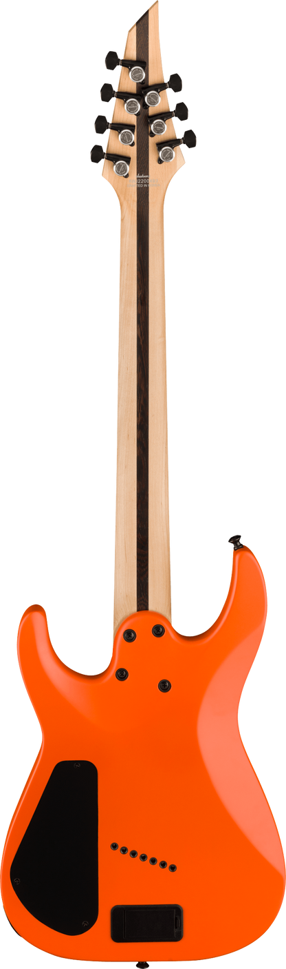 Back of Jackson Pro Plus Series DK Modern HT7 MS Ebony Fingerboard Satin Orange Crush.