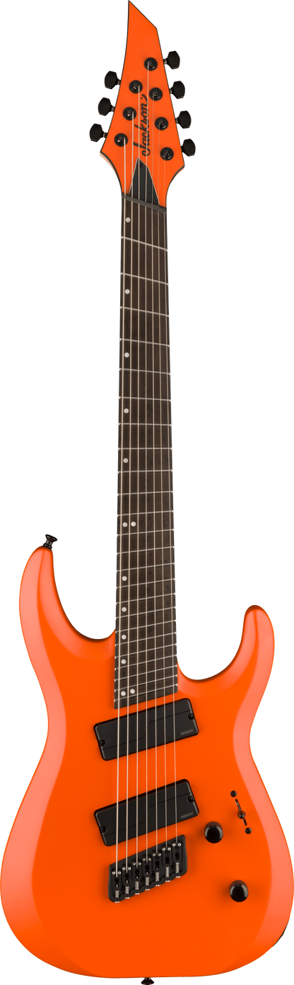 Full frontal of Jackson Pro Plus Series DK Modern HT7 MS Ebony Fingerboard Satin Orange Crush.