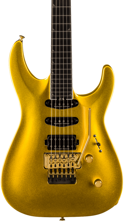 Front of Jackson Pro Plus Series Soloist SLA3 Ebony Fingerboard Gold Bullion.