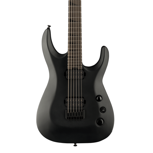 Front of Jackson Pro Plus XT Soloist Slat HT6 Baritone Satin Black.