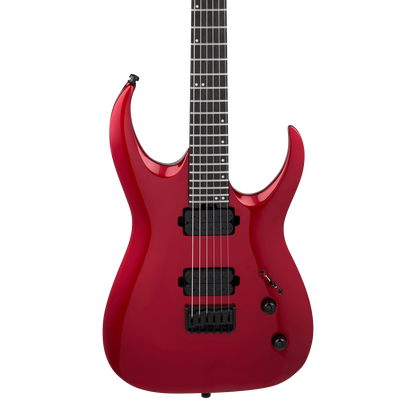 Front of Jackson Pro Series Misha Mansoor Juggernaut HT6 Ebony Red Crystal.