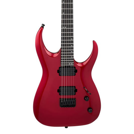Front of Jackson Pro Series Misha Mansoor Juggernaut HT6 Ebony Red Crystal.