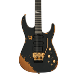 Front of Jackson Pro Series Signature Phil Collen PC1-E Ebony Worn Black.