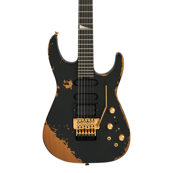Front of Jackson Pro Series Signature Phil Collen PC1-E Ebony Worn Black.