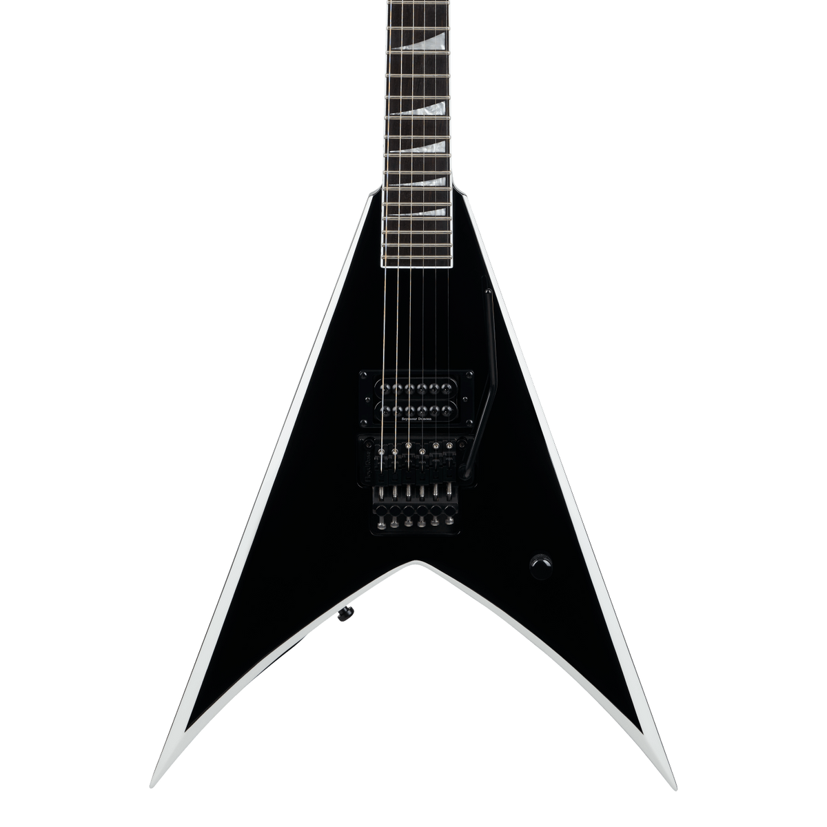 Front of Jackson Pro Series Signature Wes Borland King V KV Black w/White Bevels.