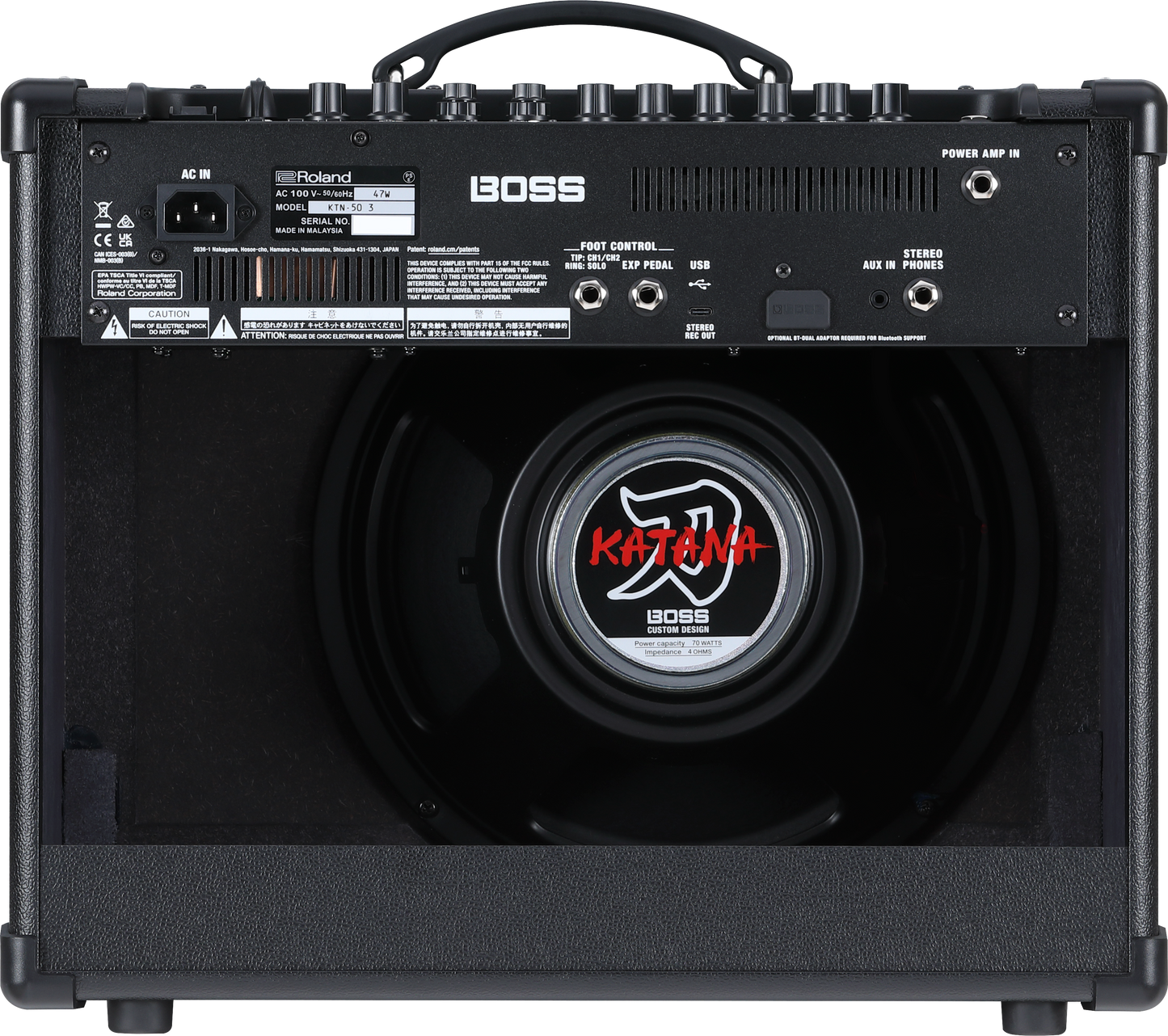Back of Boss Katana Gen 3 50W 1x12" Combo Amp.