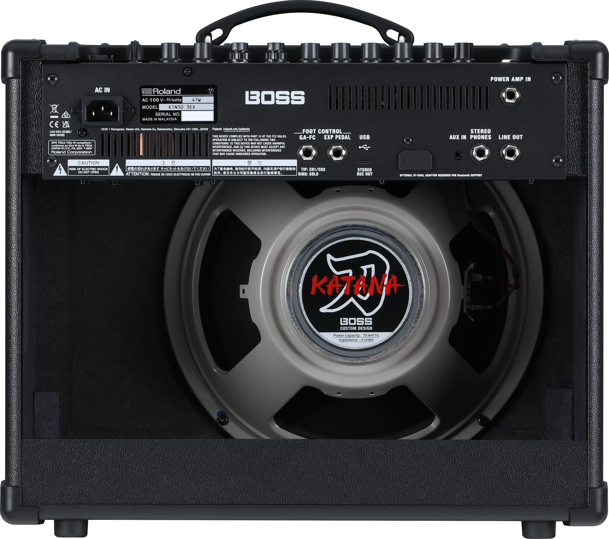 Back of Boss Katana Gen 3 50W 1x12" EX Combo Amp.