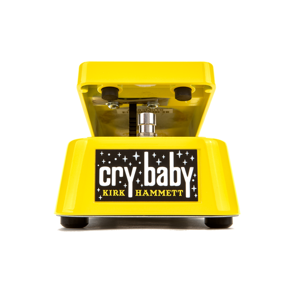 Front of Dunlop KH95Y Kirk Hammett Cry Baby Wah Yellow Sparkle Edition.