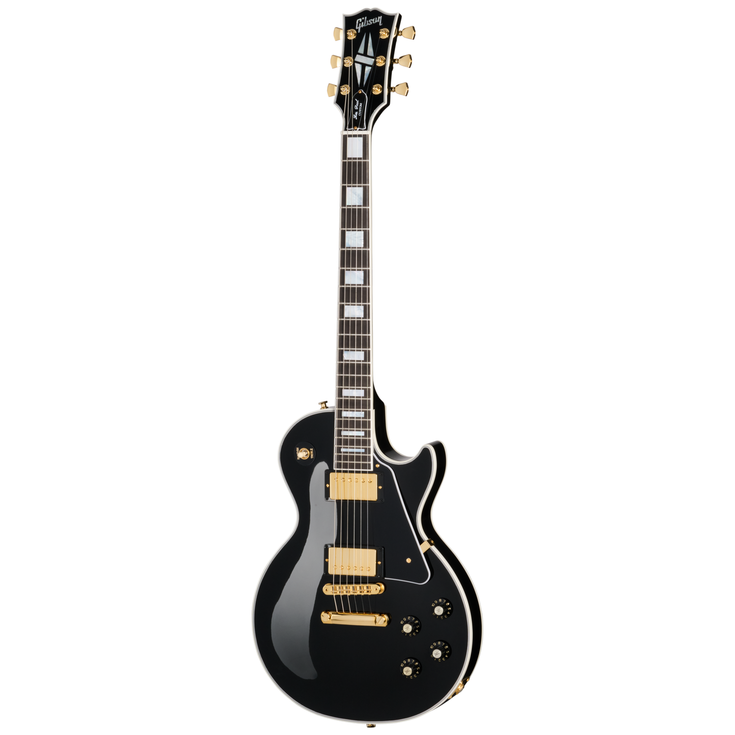 Full frontal of Gibson Les Paul Custom 70s Ebony.
