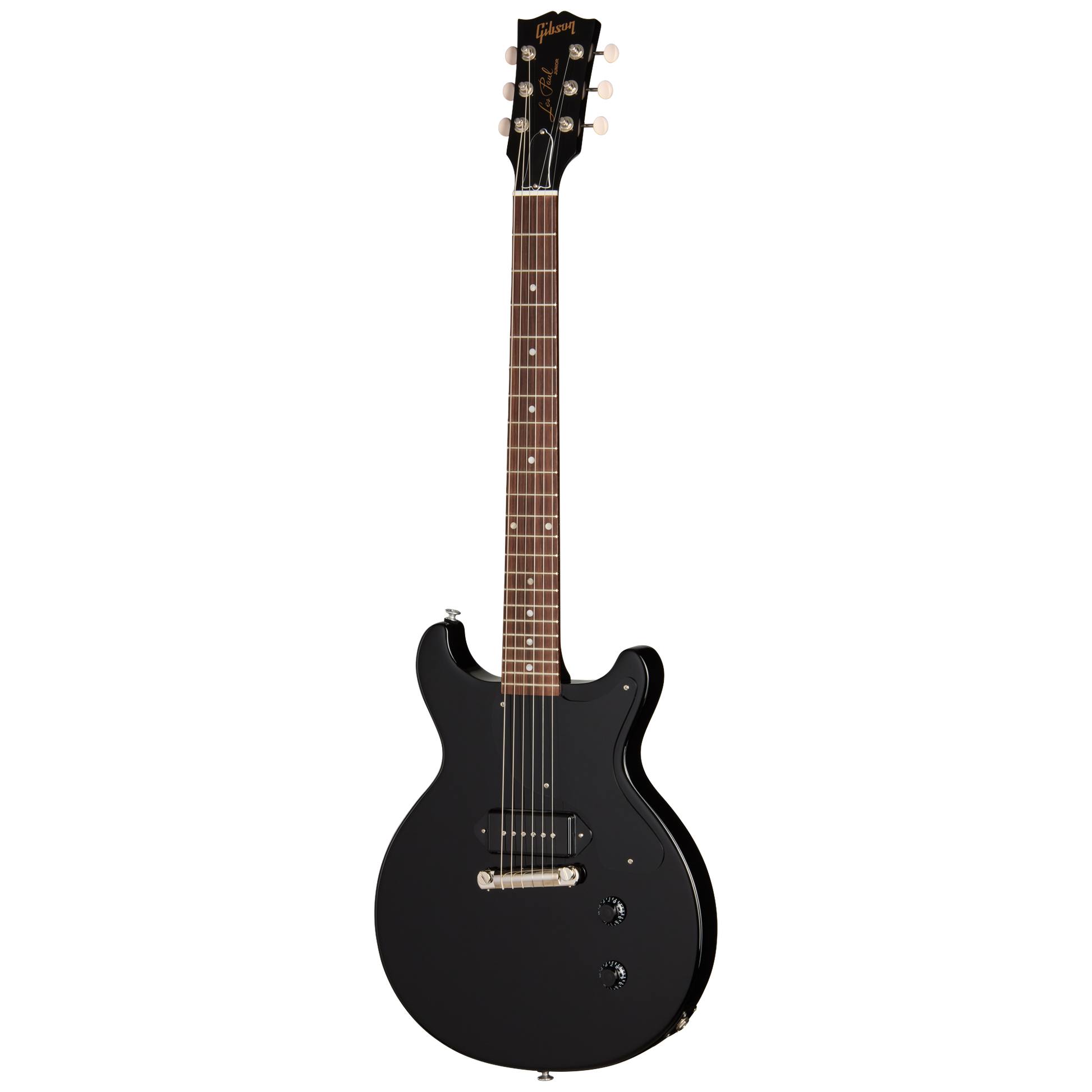Full frontal of Gibson USA Les Paul Junior Double Cutaway Ebony.