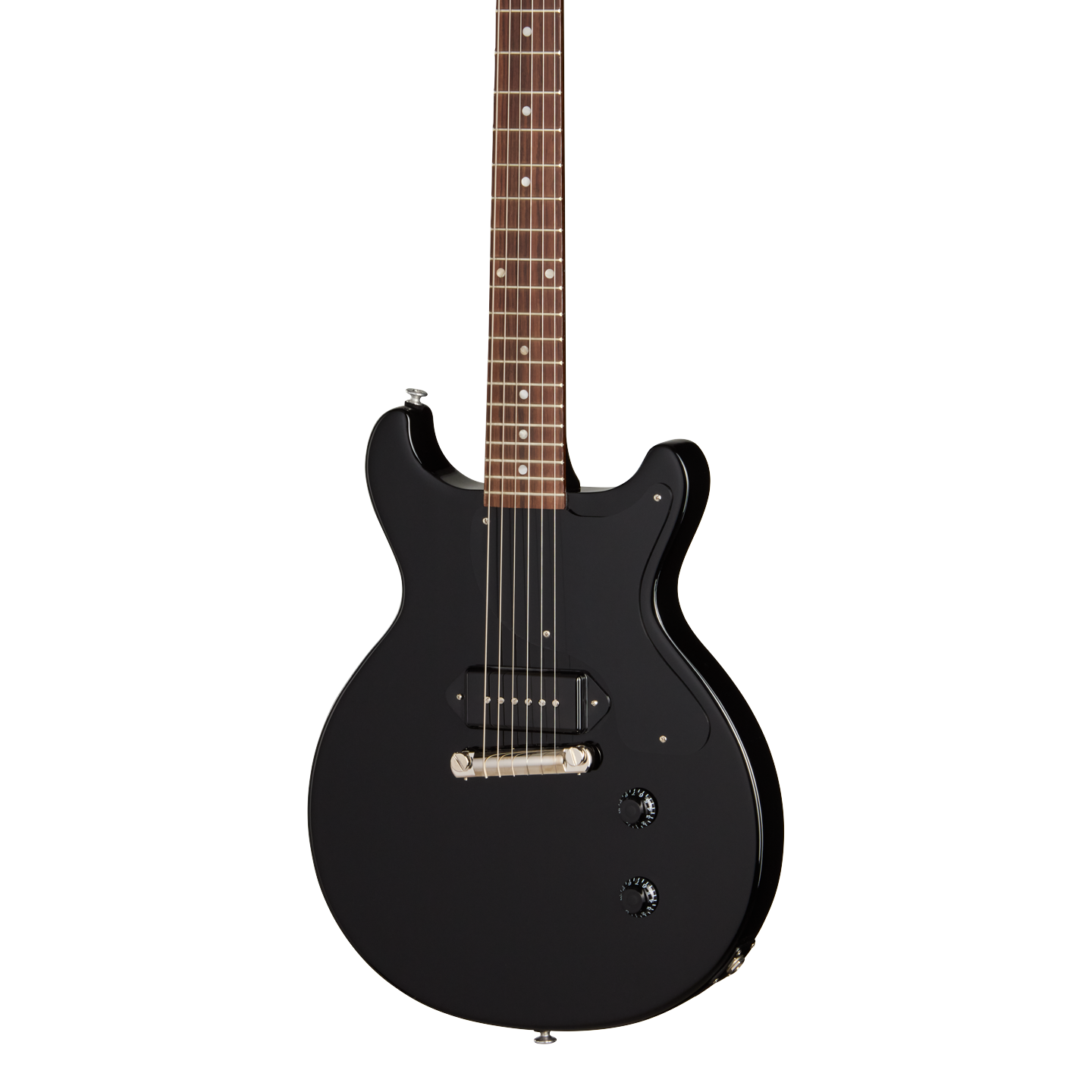 Front of Gibson USA Les Paul Junior Double Cutaway Ebony.