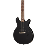 Front of Gibson USA Les Paul Junior Double Cutaway Ebony.