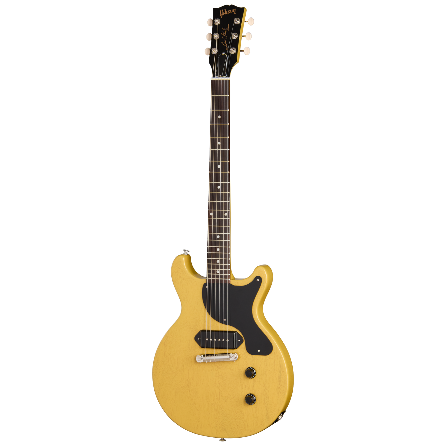 Full frontal of Gibson USA Les Paul Junior Double Cutaway TV Yellow.