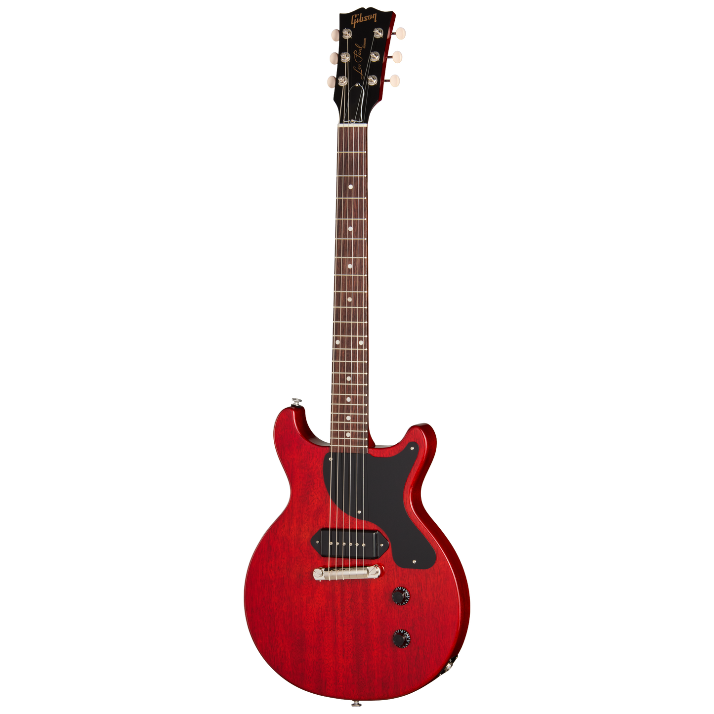 Full frontal of Gibson USA Les Paul Junior Double Cutaway Vintage Cherry.
