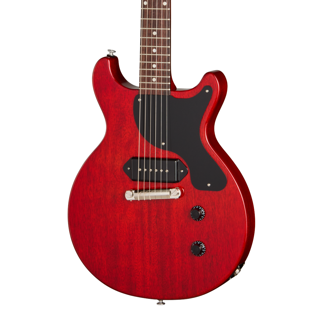 Front of Gibson USA Les Paul Junior Double Cutaway Vintage Cherry.